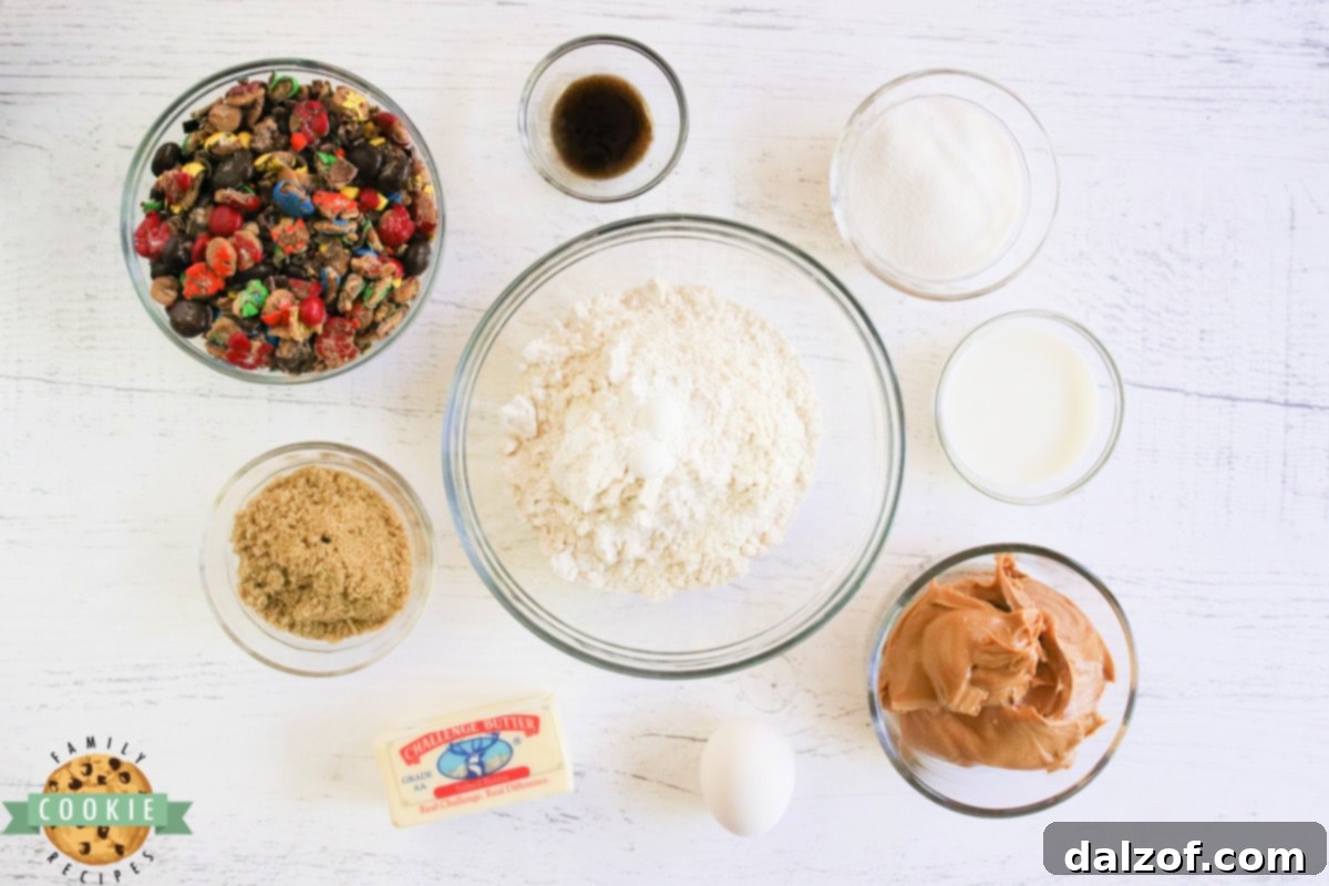 Ingredients in Peanut Butter M&M Cookies.