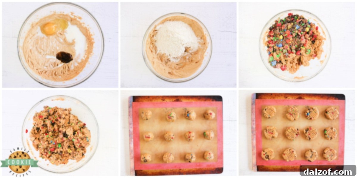 Step by step instructions on how to make Peanut Butter M&M Cookies.