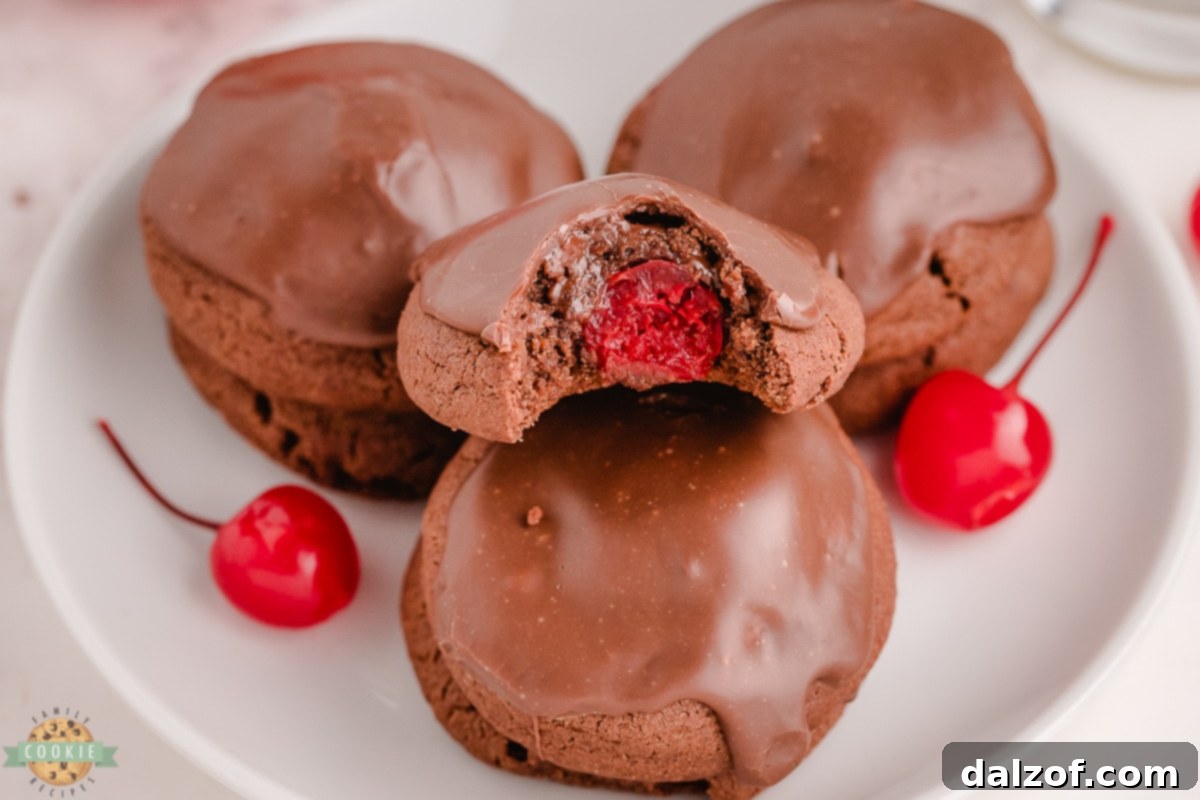Baked Double Chocolate Cherry Cookies on a cooling rack