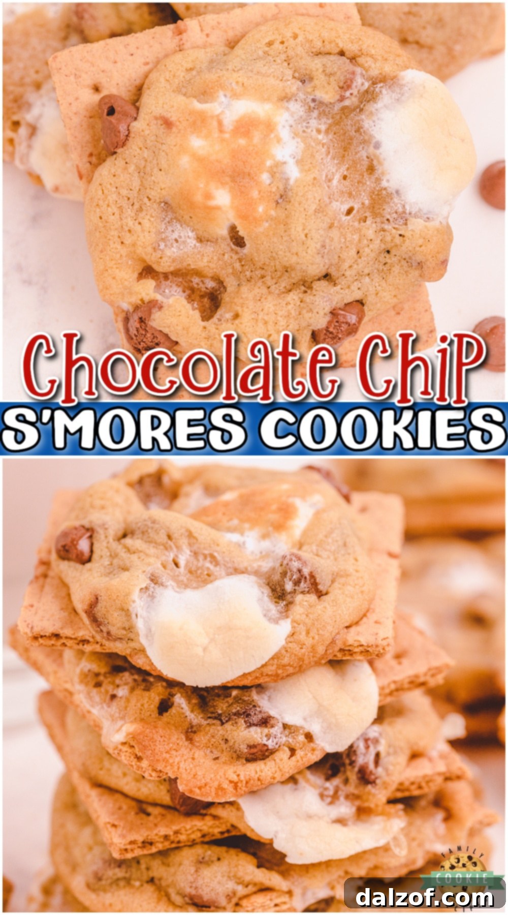 Campfire Chocolate Chip Smores Cookies 14 Chocolate Chip S’mores Cookies are soft, chewy chocolate chip cookies baked atop a graham cracker, then topped with chocolate chips & marshmallows!