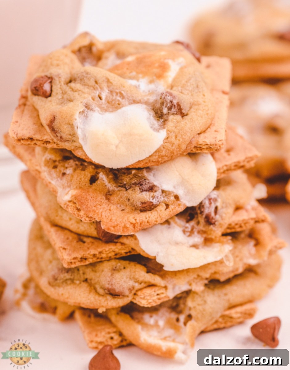 Campfire Chocolate Chip Smores Cookies 3 graham cracker s'mores cookies
