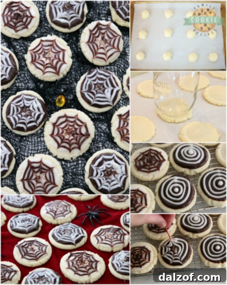 A delectable collage of Halloween Cobweb Cookies, perfect for your holiday treat table