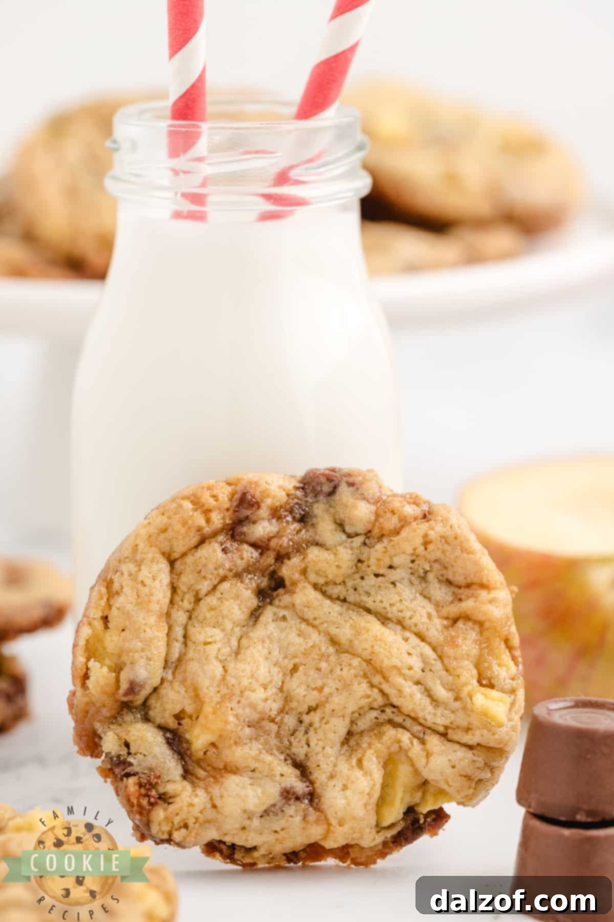 Easy-to-make Caramel Apple Cake Mix Cookies with chopped apples and Rolo candies, tasting like a classic caramel apple dessert.