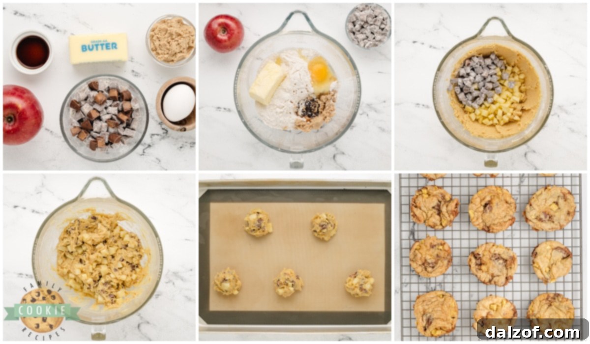 Step-by-step photos guiding you through making Caramel Apple Cake Mix Cookies.