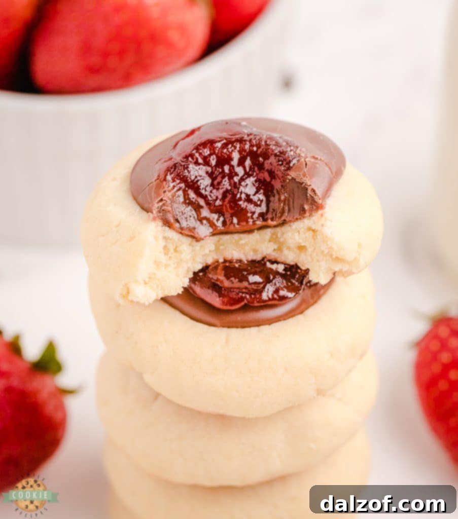 stack of chocolate strawberry thumbprints