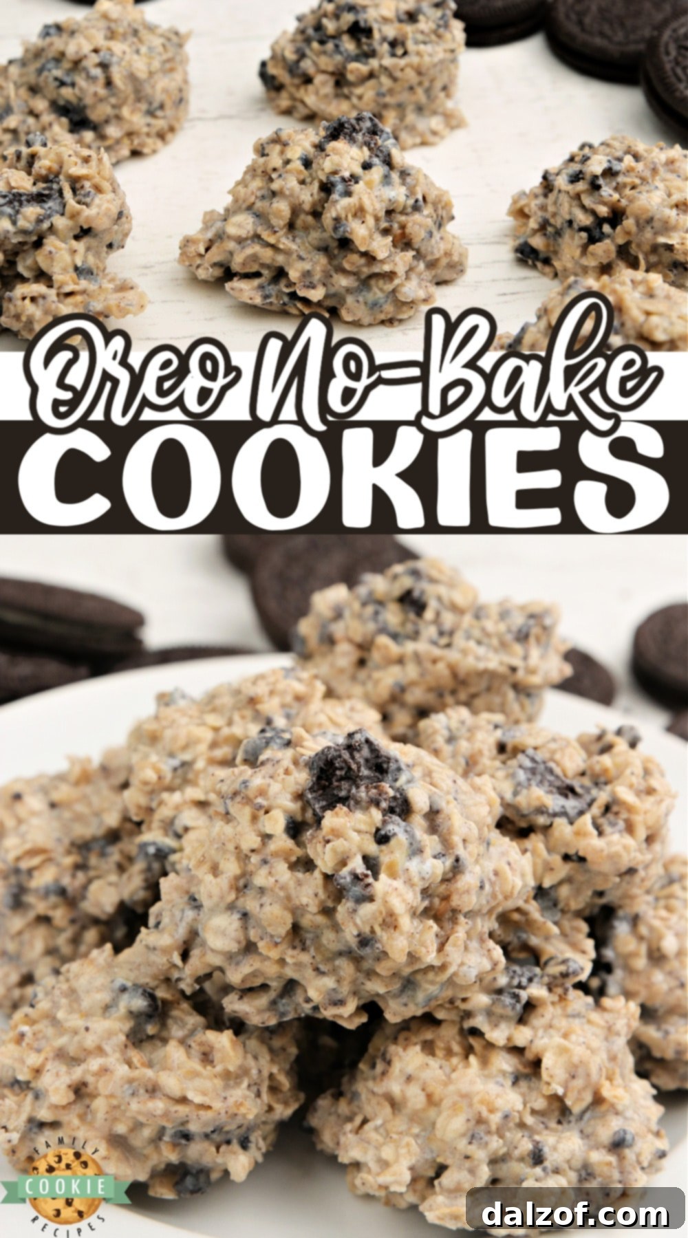 A large serving of Oreo No Bake Cookies, demonstrating their inviting texture and delicious appearance.