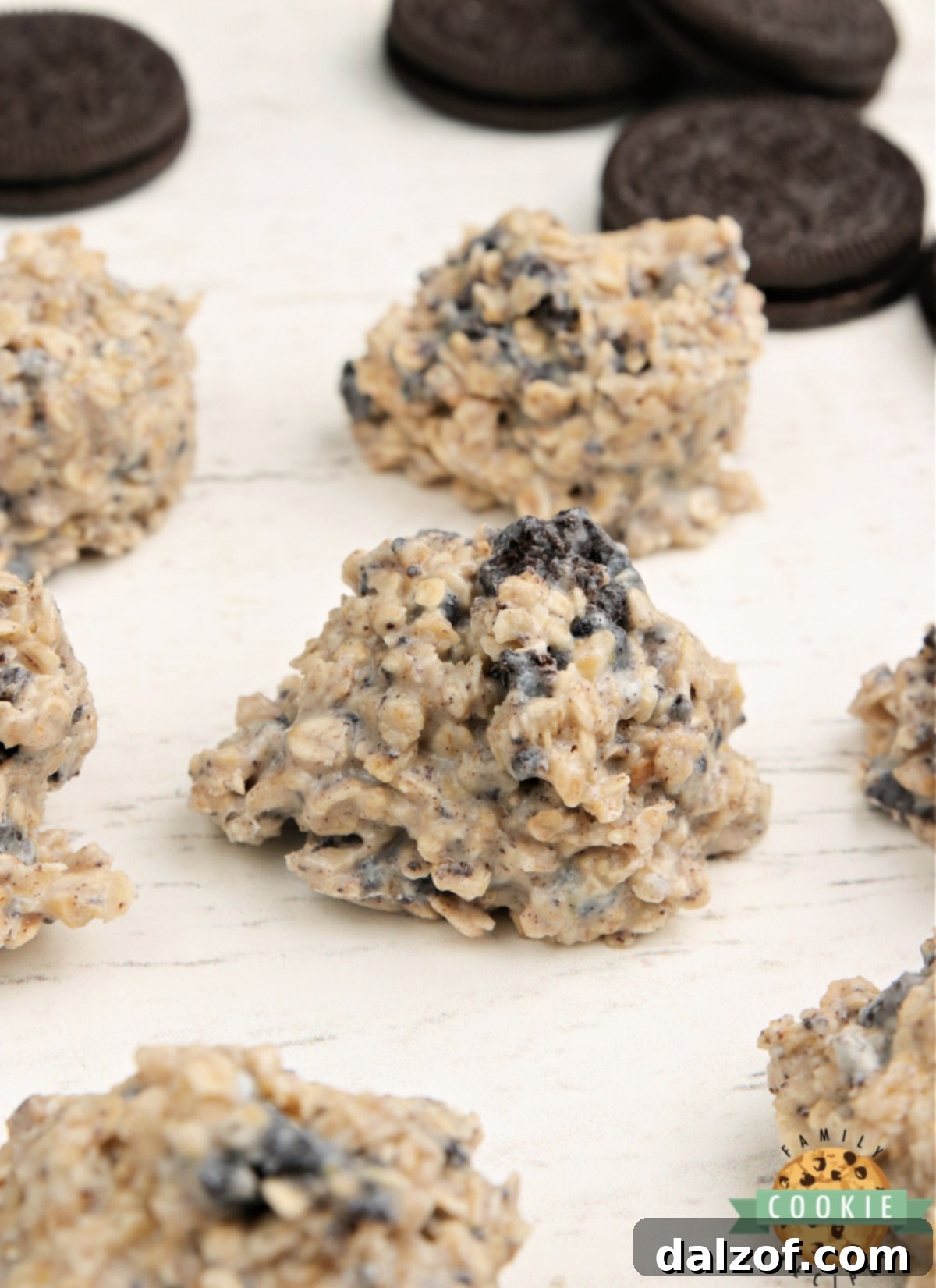 Delicious no bake cookies featuring crushed Oreos for an irresistible cookies and cream experience.