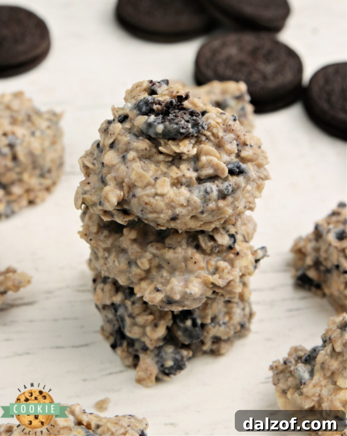 Perfectly formed No Bake Oreo Cookies displayed on a serving platter, tempting any sweet tooth.