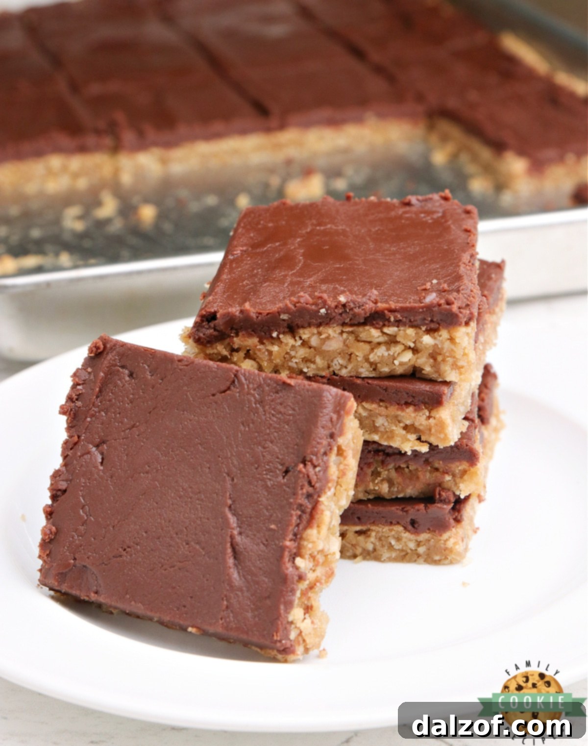 Decadent peanut butter bars generously coated with chocolate fudge frosting.