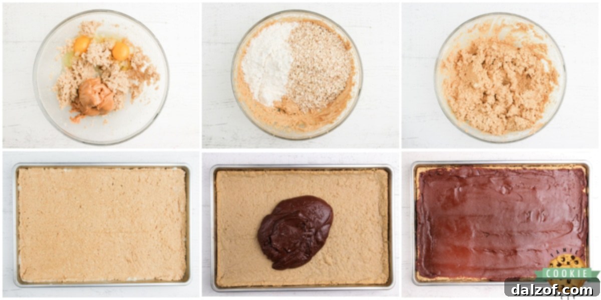 Step-by-step visual instructions on how to prepare Peanut Butter Cookie Bars.