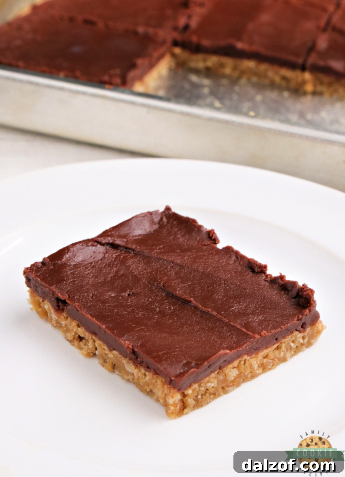 A top-down view of Peanut Butter Cookie Bars, highlighting the rich texture and delicious frosting.