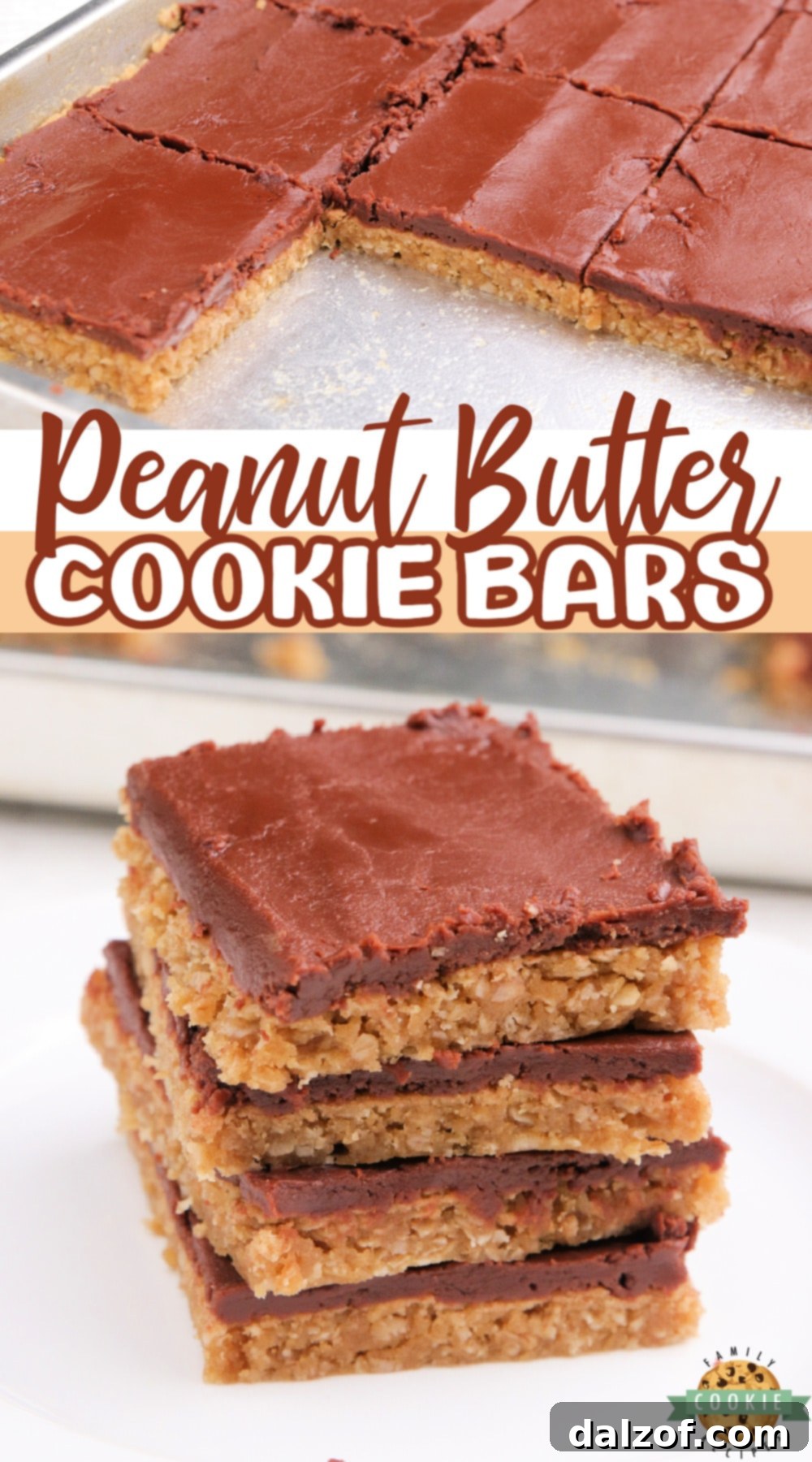 Peanut Butter Cookie Bars are soft and chewy with a chocolate fudge frosting on top, a perfect dessert.
