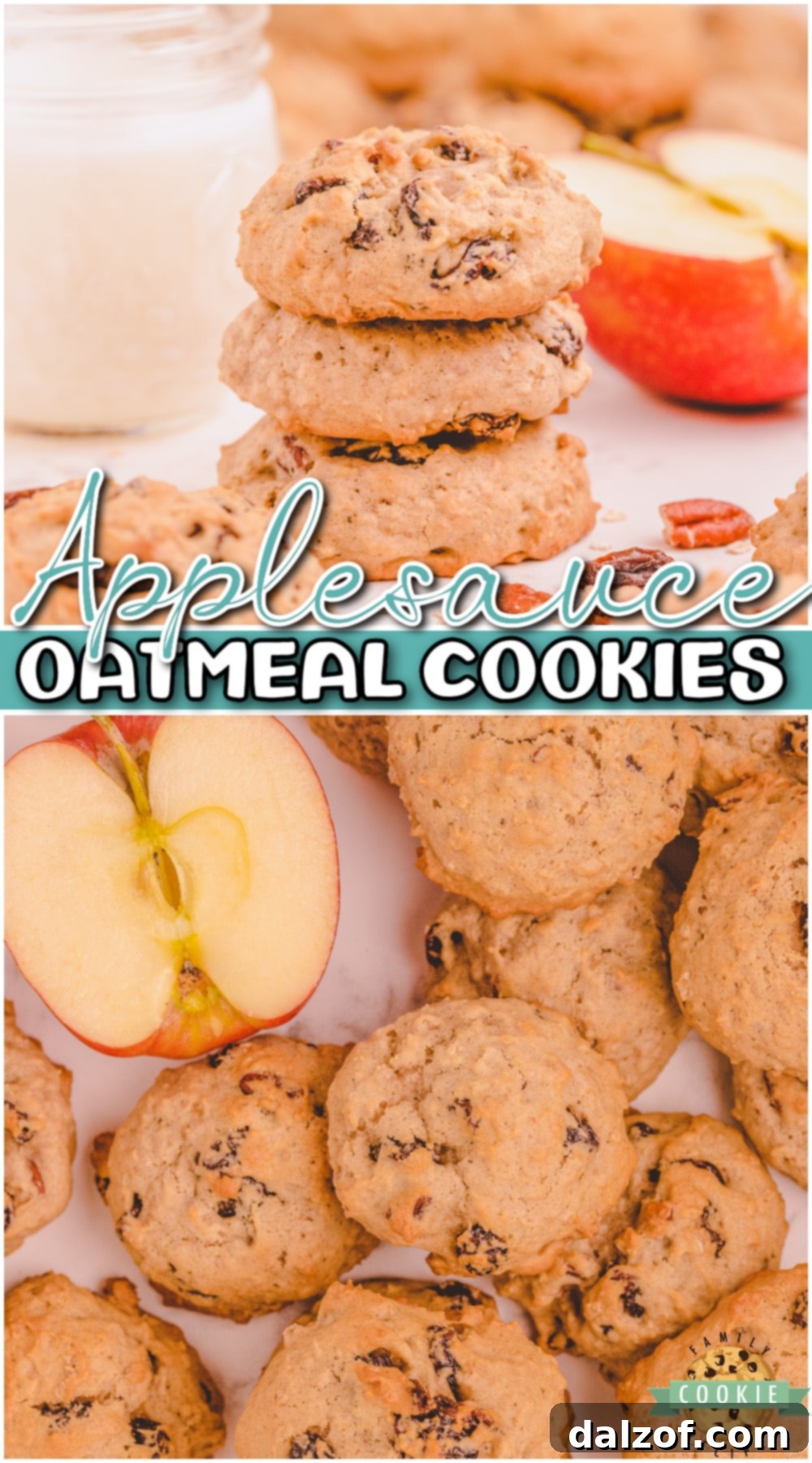 Applesauce oatmeal cookies packed with cinnamon spice, raisins, and chopped pecans in every bite! Soft, chewy oatmeal cookies with a wonderful flavor combination you're going to love!