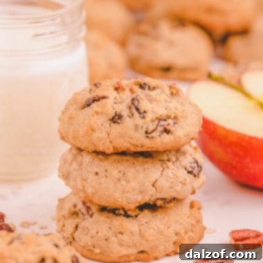 Stacked raisin applesauce oatmeal cookies