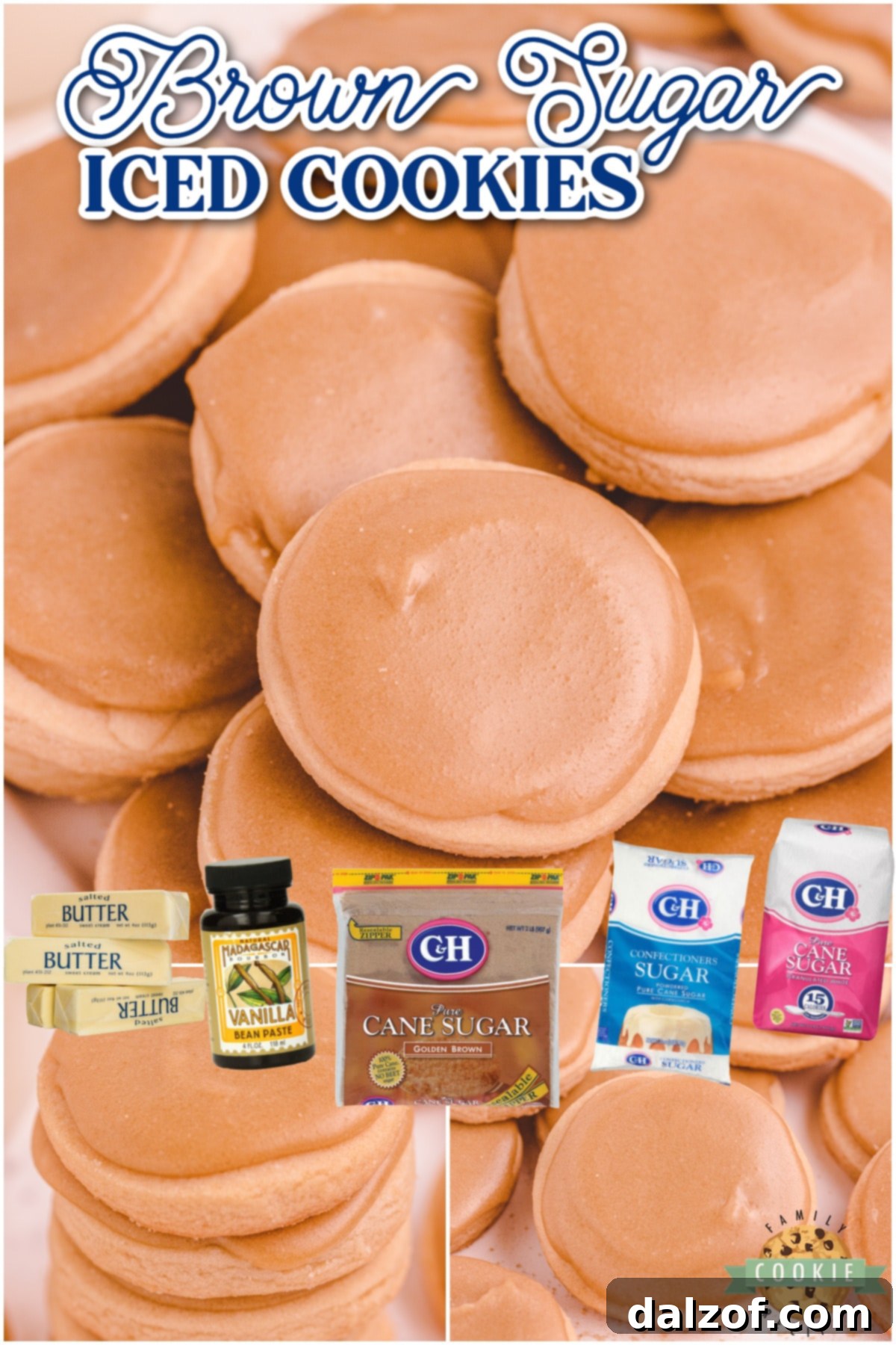 Chewy brown sugar cookies topped with a lovely homemade brown sugar icing. Fantastic slice & bake butter cookies made with brown sugar that everyone loves!