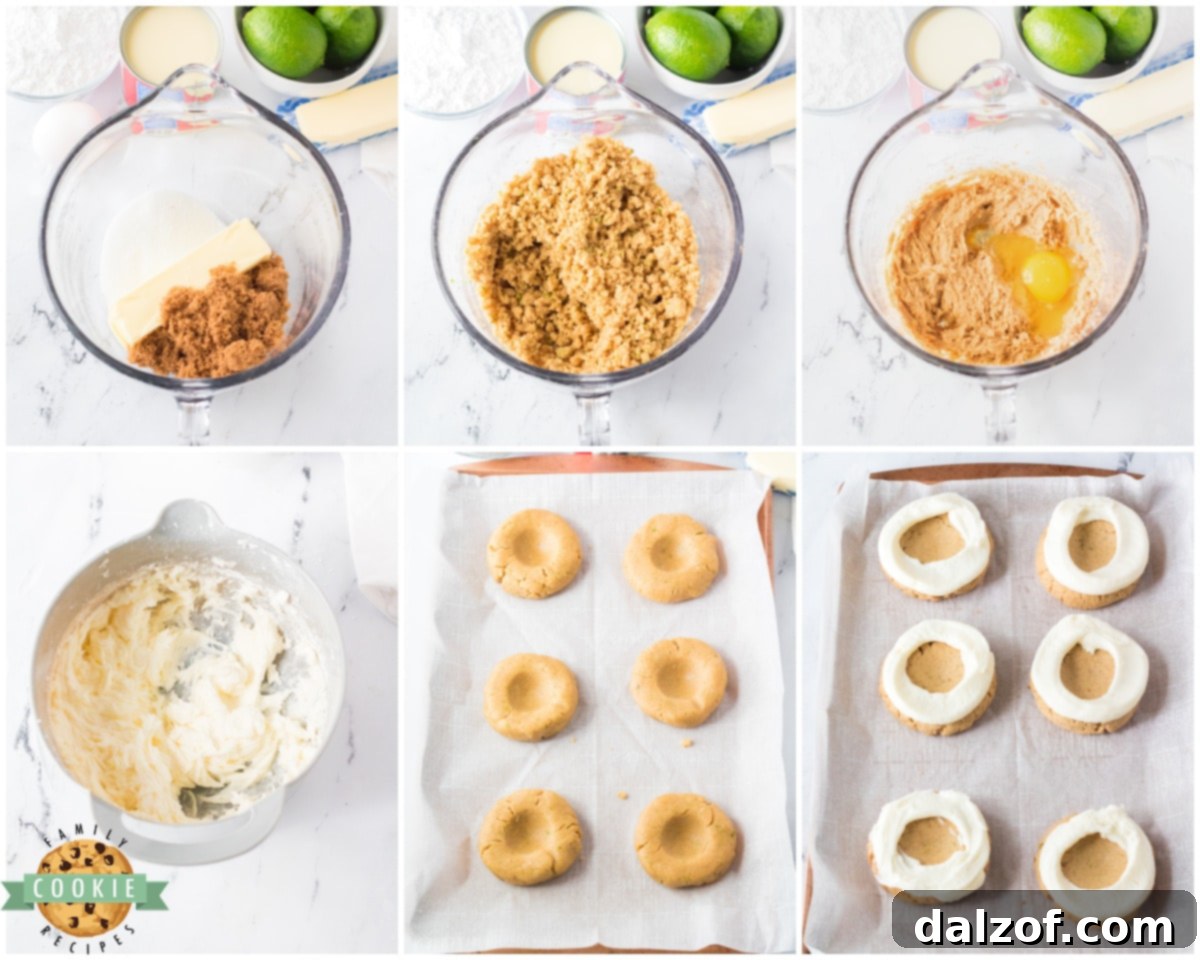 A step-by-step visual guide on how to make jumbo Key Lime Pie Cookies, showing various stages of preparation.