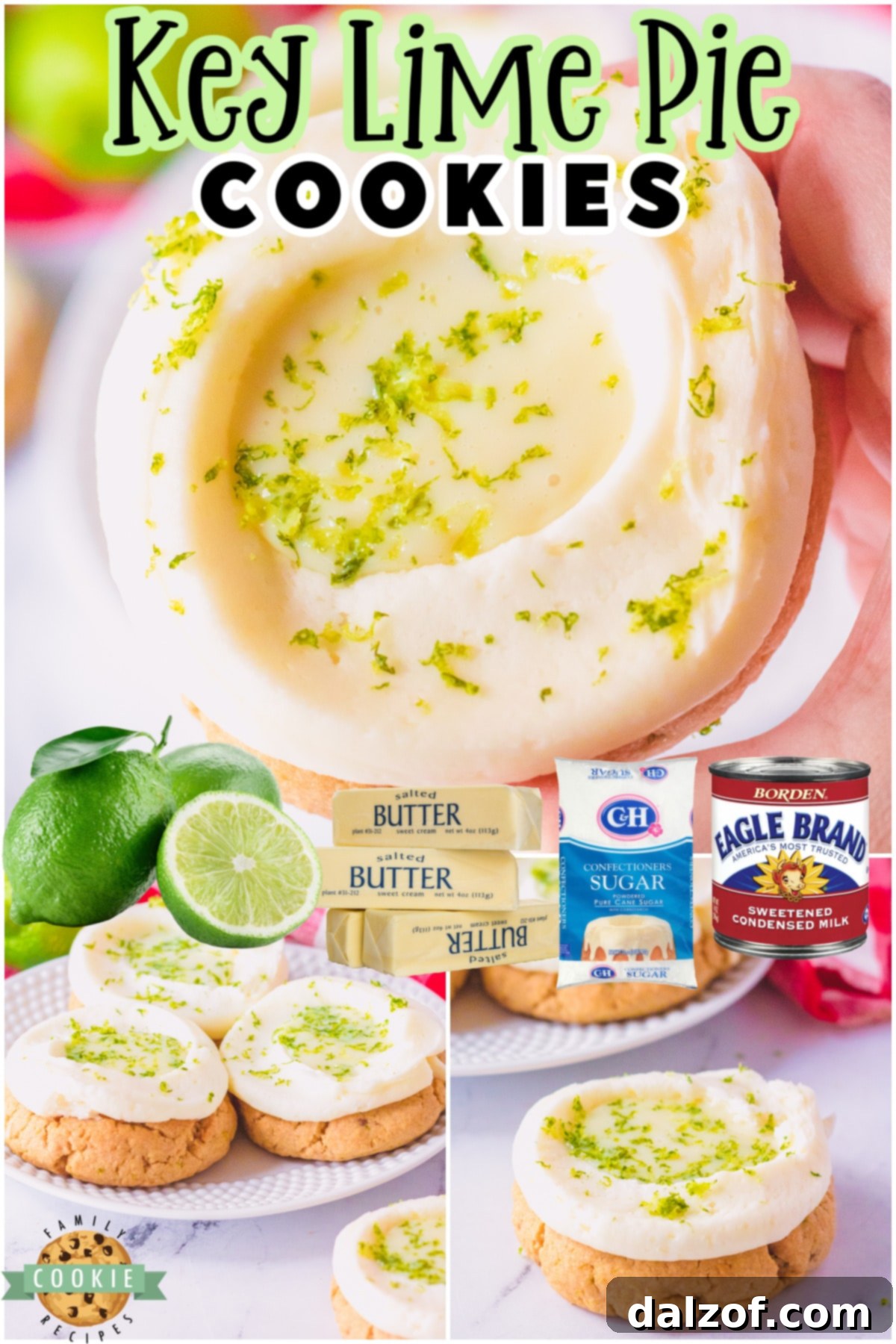 Key lime pie cookies made with a sugar cookie base & topped with key lime filling and a lime buttercream! Tangy, sweet lime cookies that are perfect for summer.