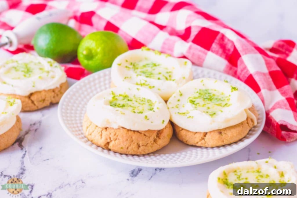 Assortment of Key Lime Pie Cookies on a serving platter, showing off their perfect frosting and filling.