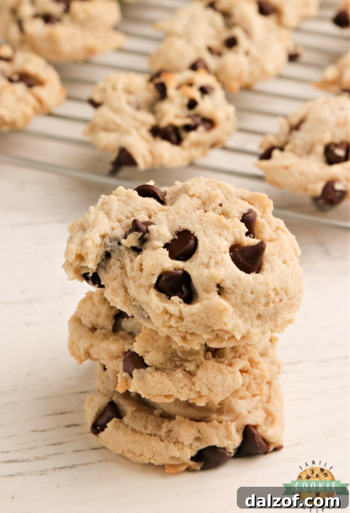 Decadent chocolate chip cookies enriched with cream cheese for a superior texture.