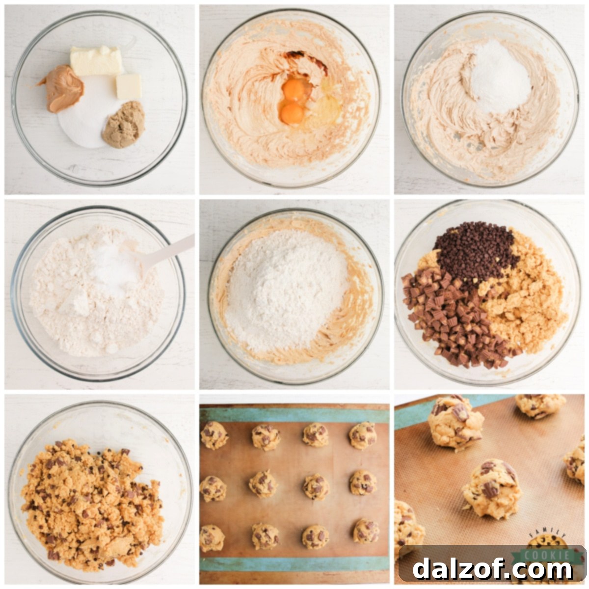 Step-by-step process of baking Reese's Peanut Butter Banana Cookies.