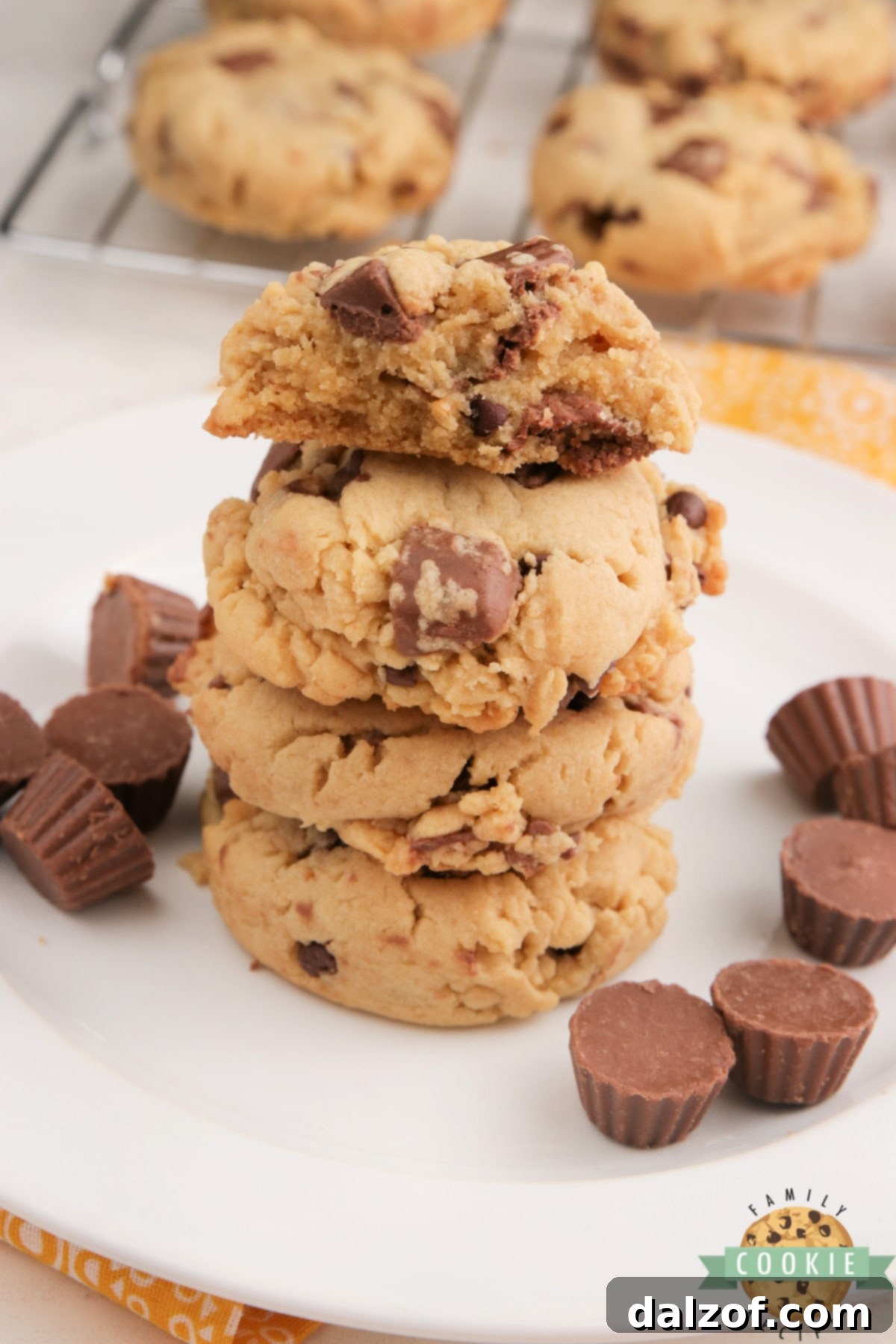 Various Reese's Peanut Butter Banana Cookies arranged artfully.