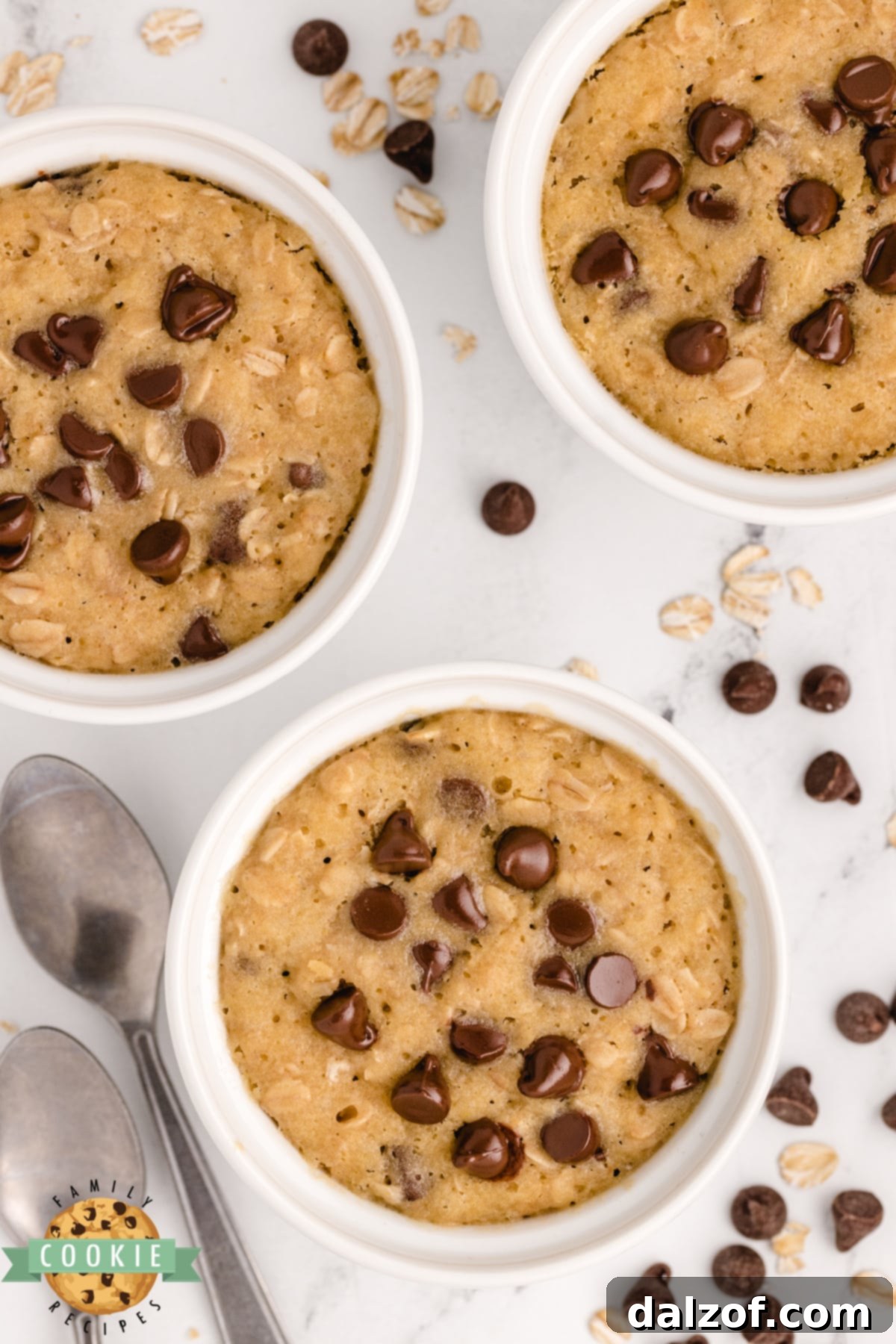 A perfectly cooked Microwave Oatmeal Chocolate Chip Cookie, ready to be enjoyed.