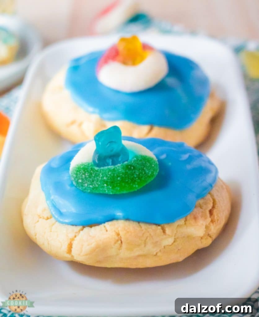 Overhead view of pool party cookies