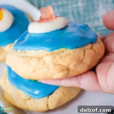 pool party cookies with a gummy bear