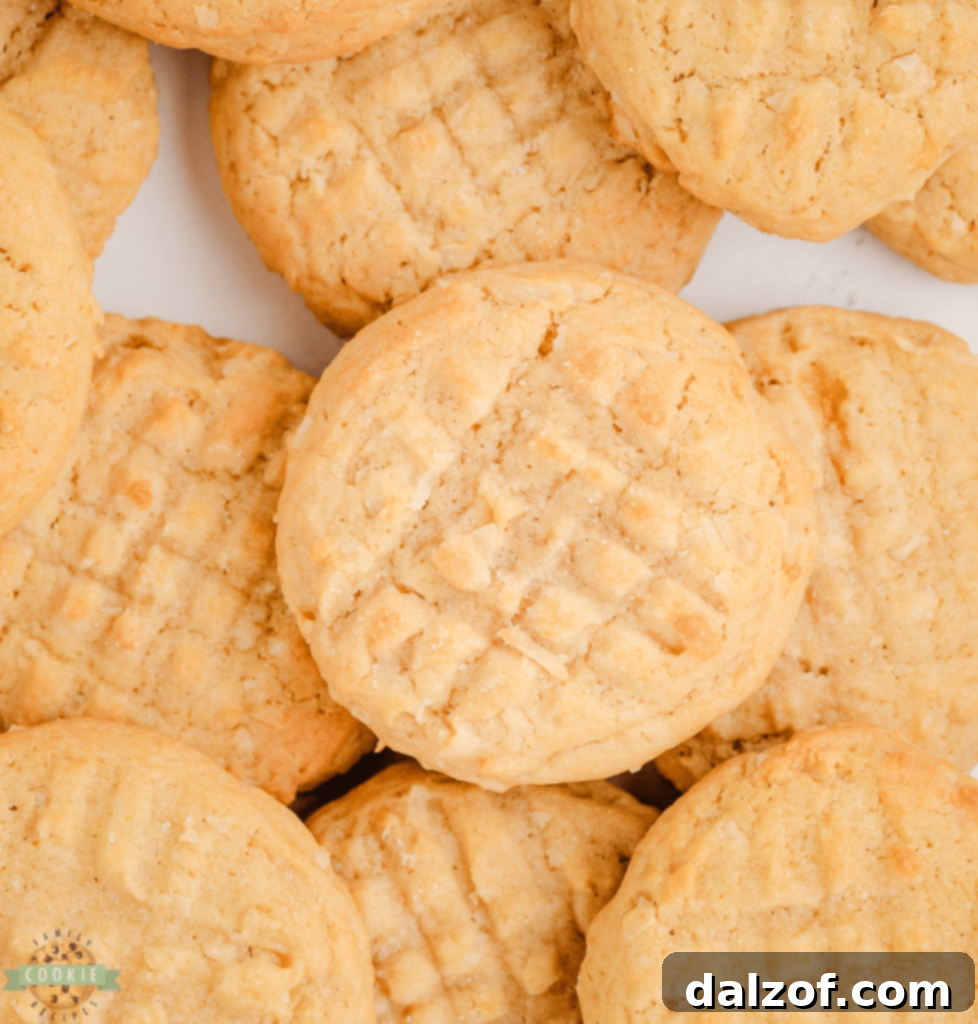 A plate of golden-brown, soft and chewy coconut cookies.
