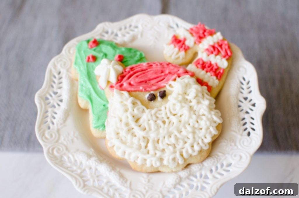 Classic Christmas Sugar Cookies with festive decorations.