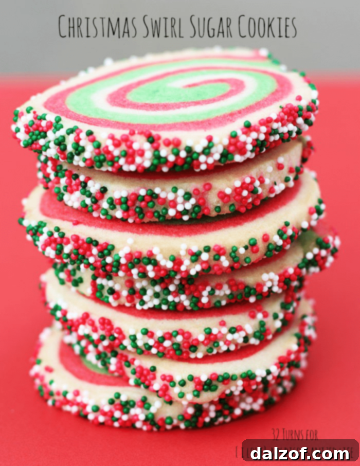 Christmas Swirl Sugar Cookies with red and white swirls.