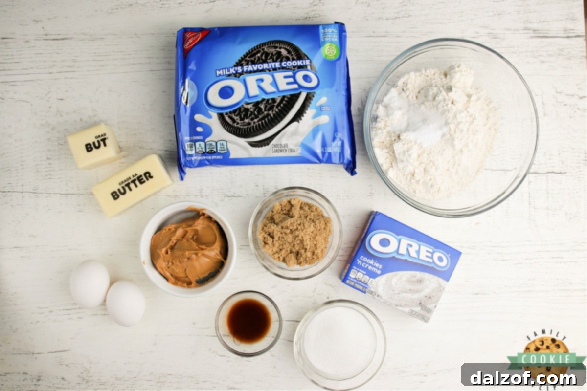 Ingredients for making Oreo Peanut Butter Cookies