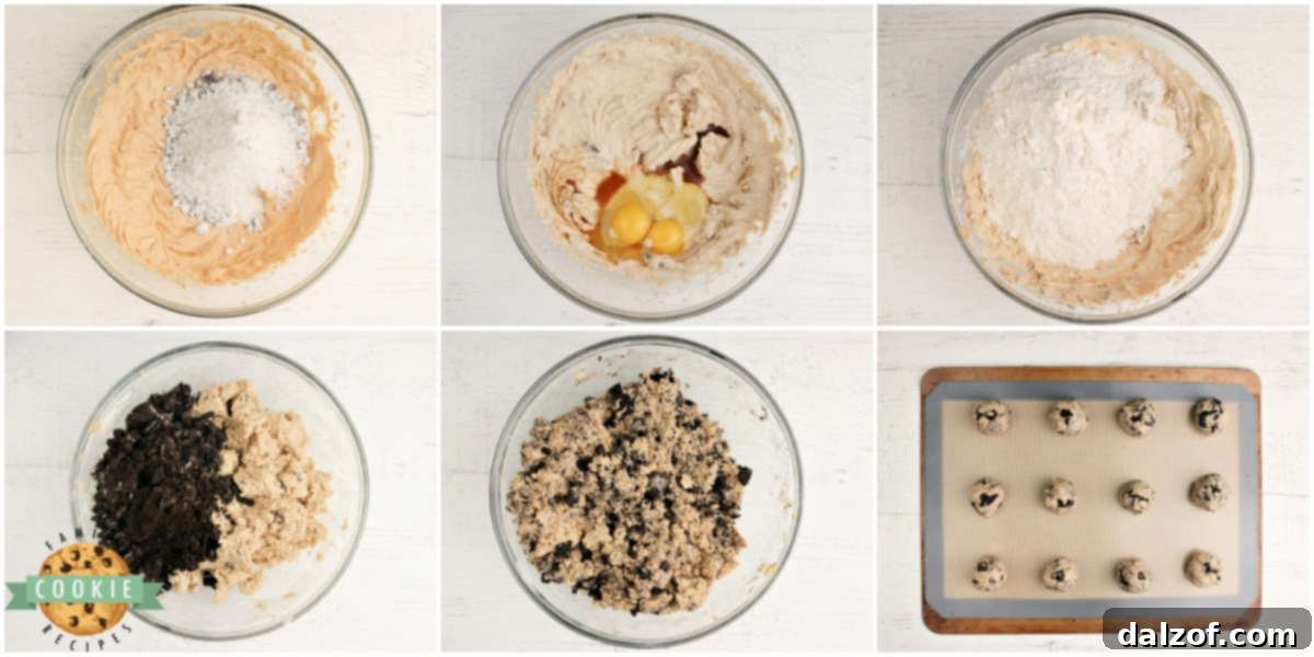 Step-by-step process of making Oreo Peanut Butter Cookies dough