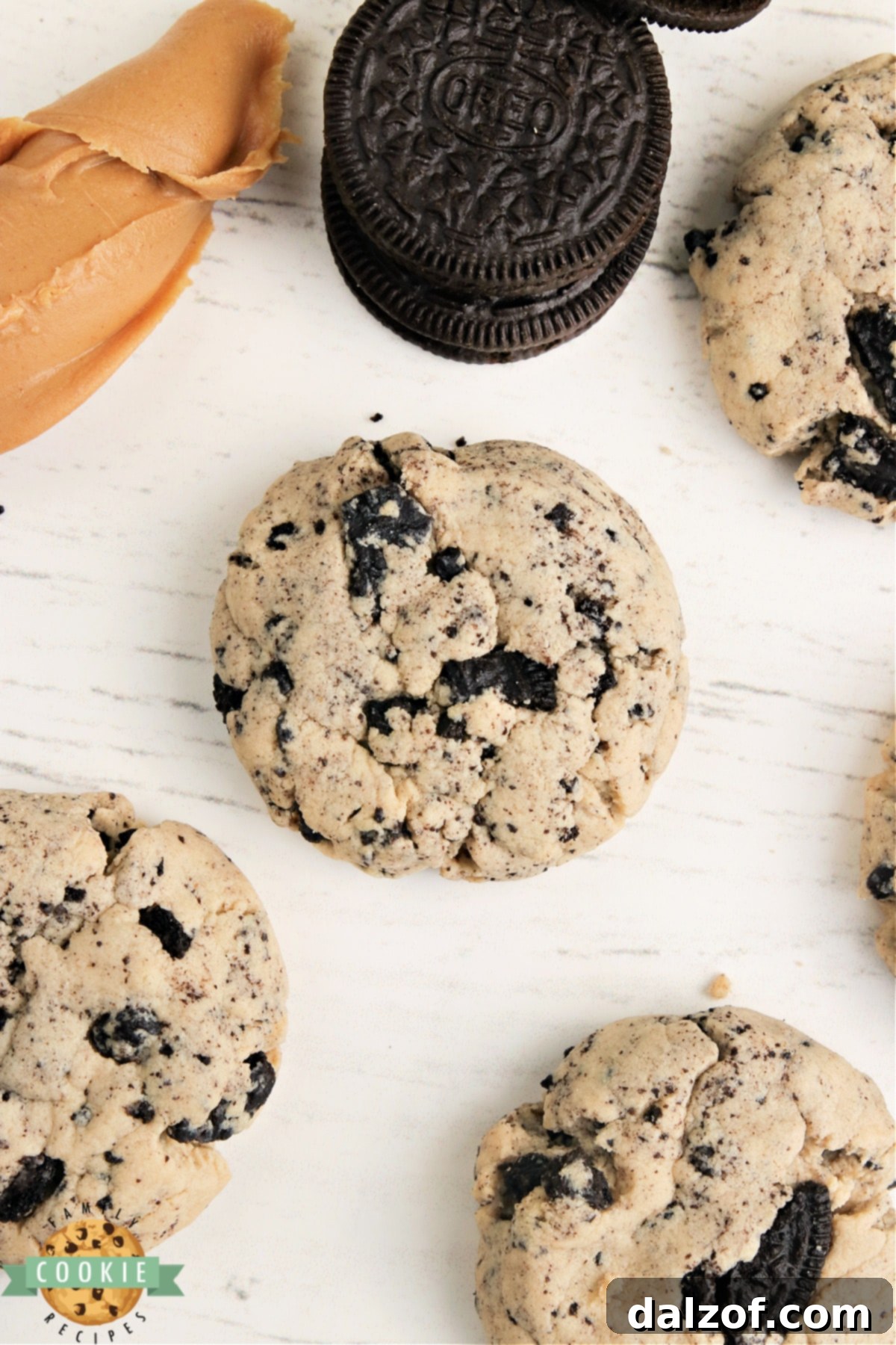 Assorted peanut butter cookies with Oreos and chocolate chips
