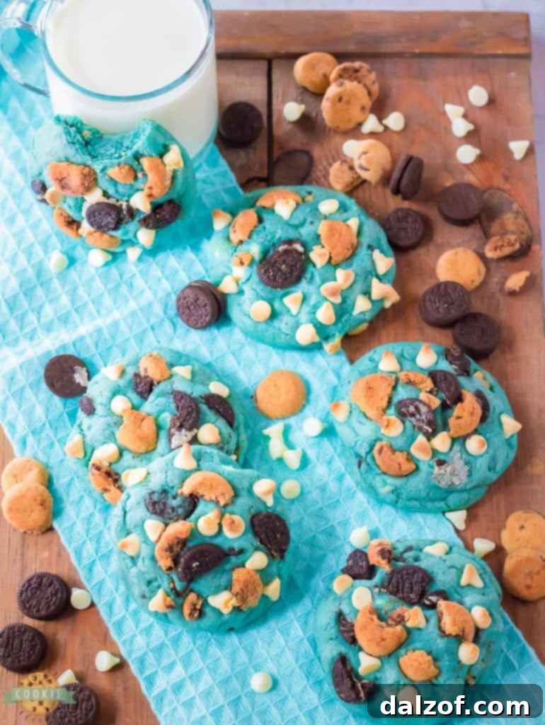 blue cookie monster cookies with oreos