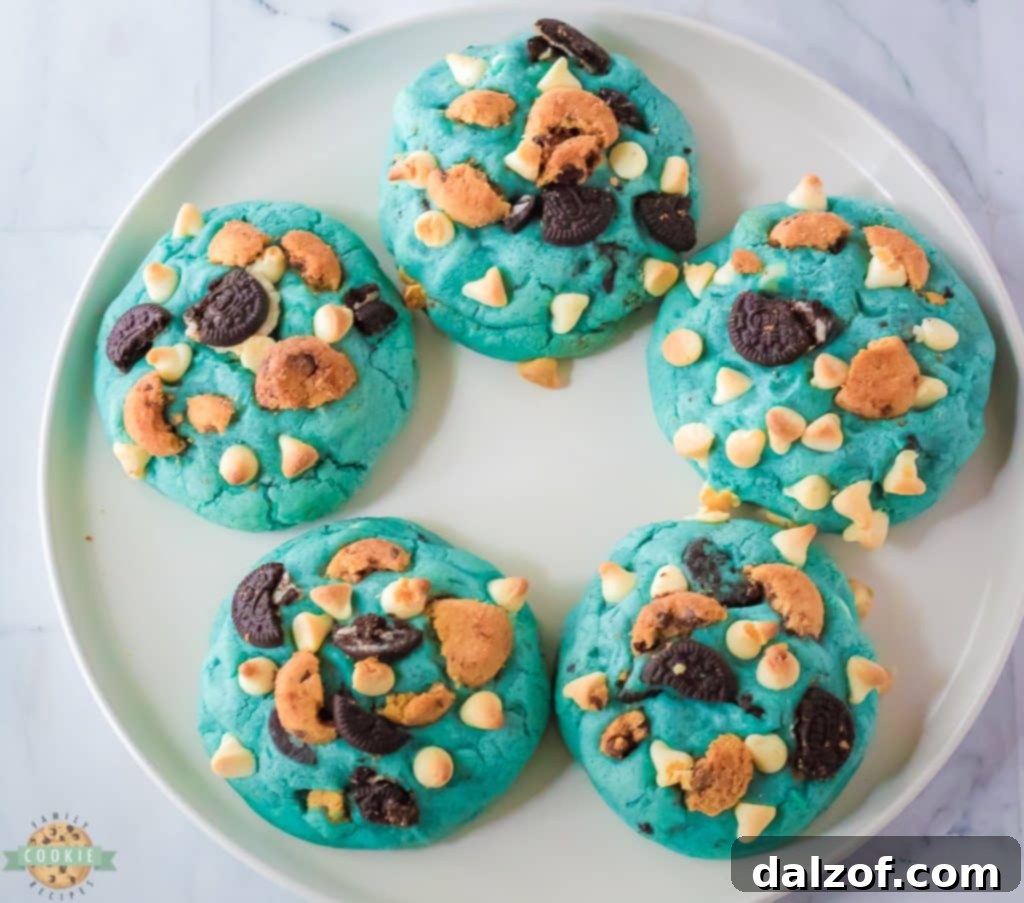 blue cookies for cookie monster on a plate