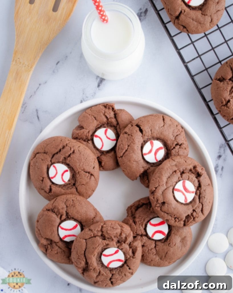 chocolate cookies with baseballs in the middle