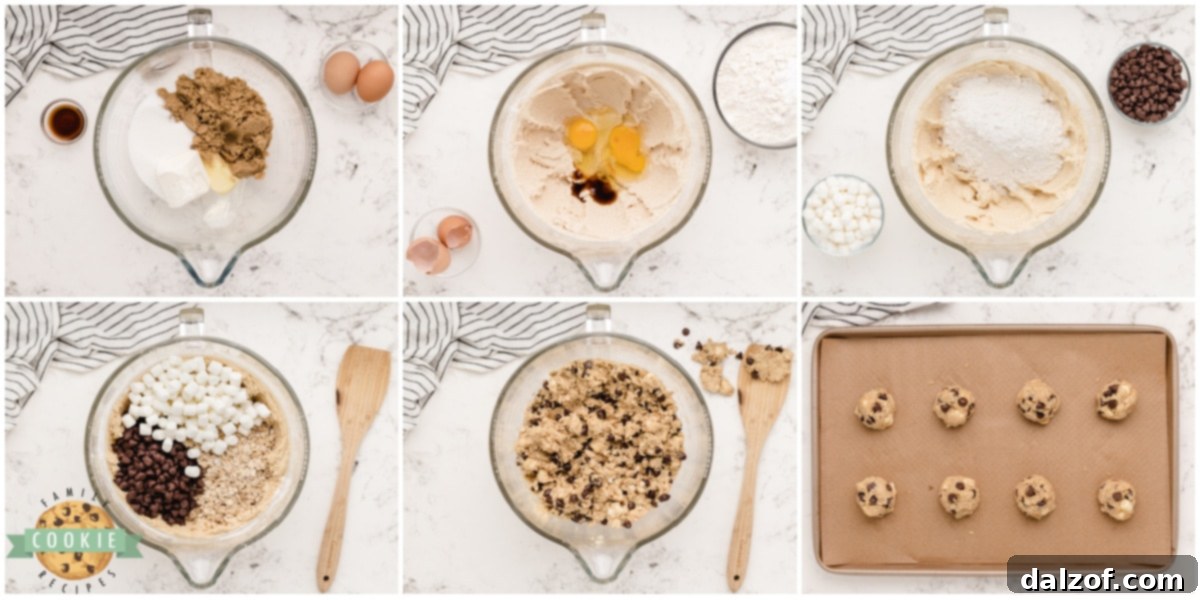 Step by step instructions on how to make Oatmeal S'mores Cookies