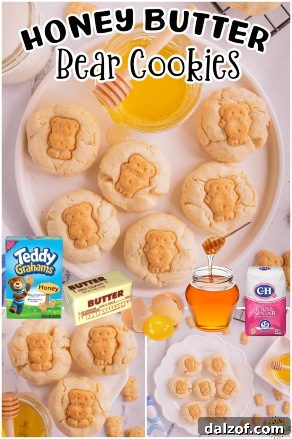 Collage of Honey Butter Bear Cookies preparation and finished product