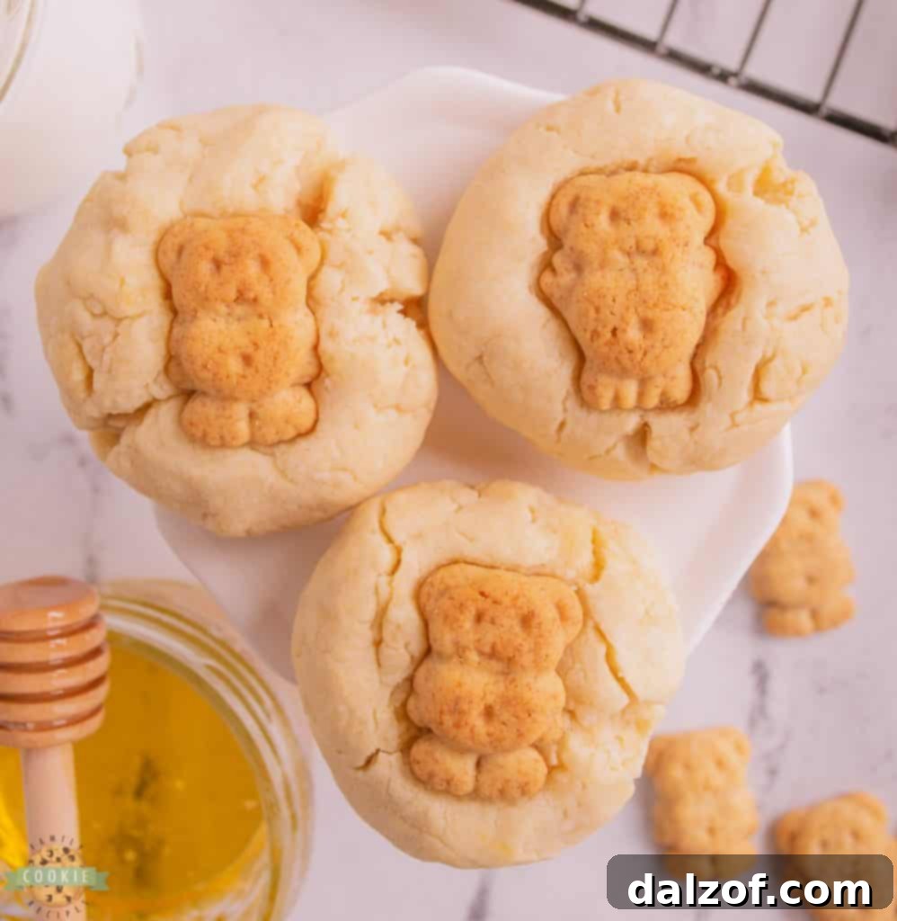 Pile of golden Honey Butter Bear Cookies on a plate