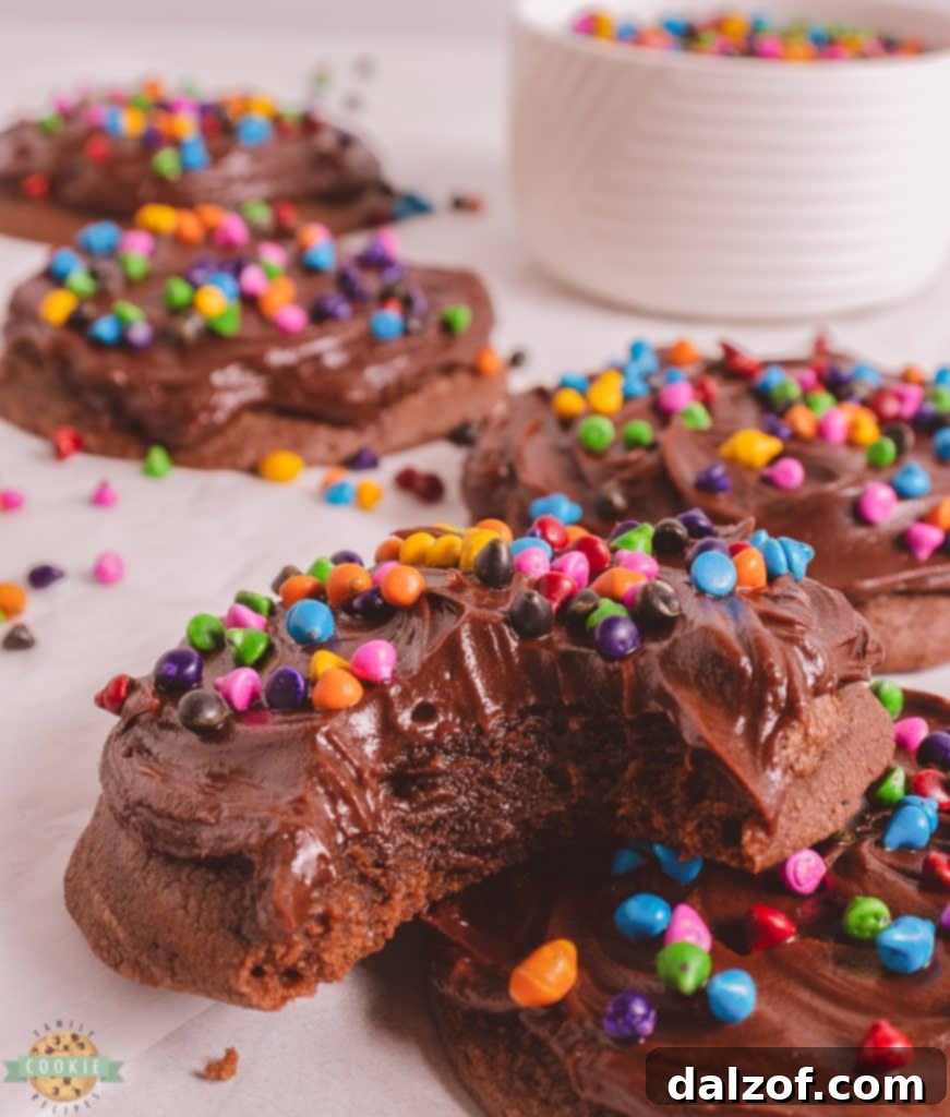 A charming pile of cosmic brownie cookies, beautifully decorated