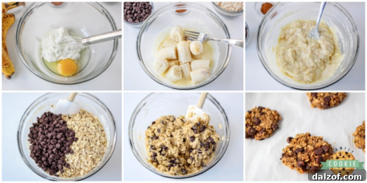 Step by step instructions on how to make Oatmeal Banana Breakfast Cookies