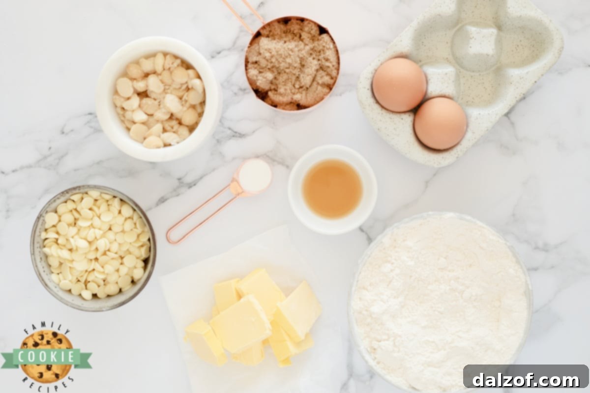 Ingredients in White Chocolate Macadamia Cookie Bars