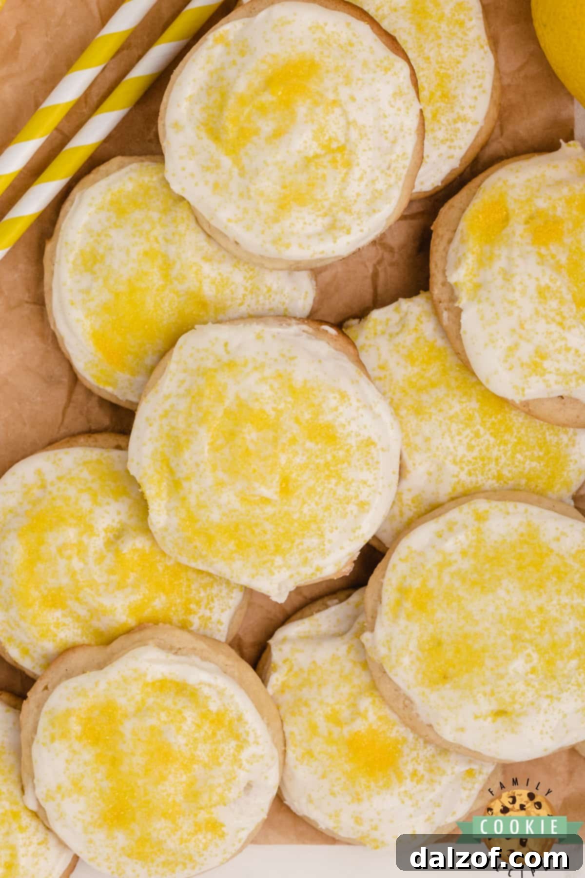 Frosted lemon cookies made with lemonade concentrate