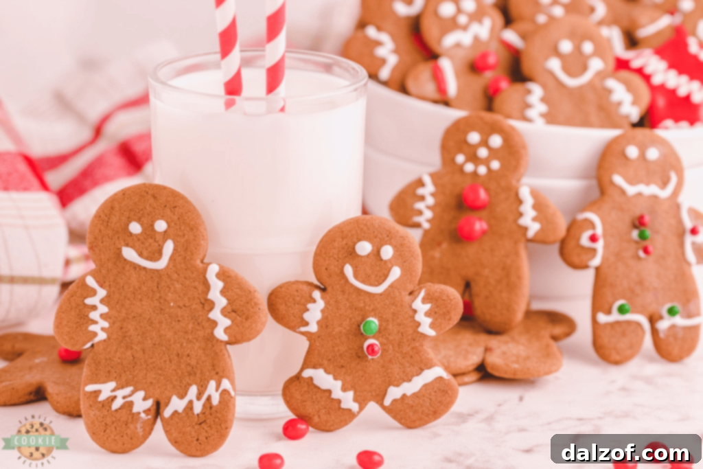 Beautifully decorated Gingerbread Cutout Cookies, perfect for the holiday season.