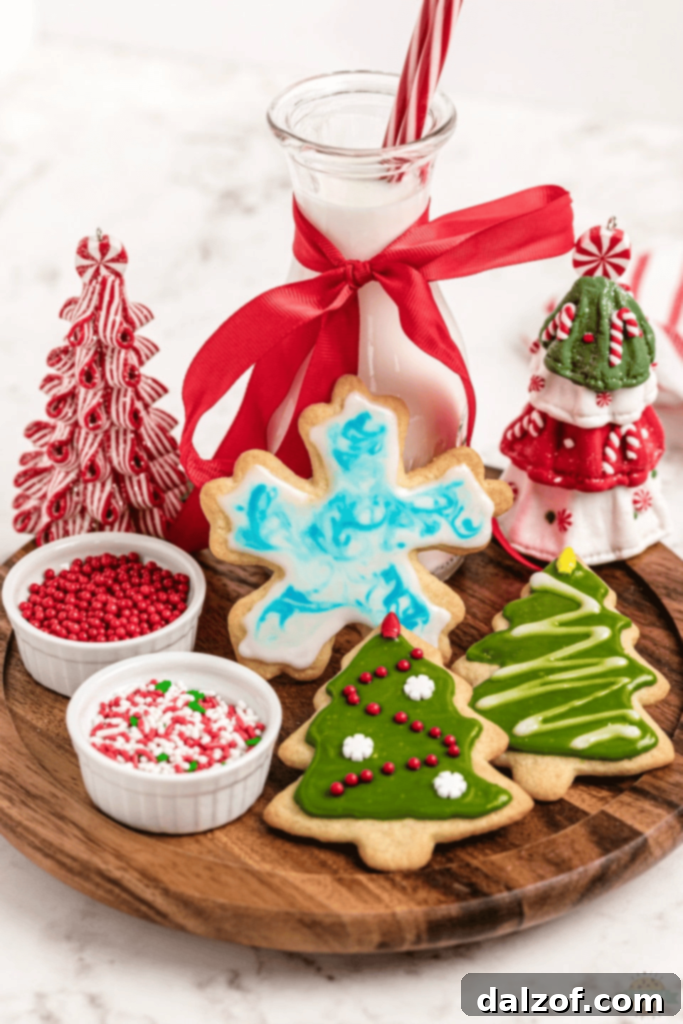 Classic Christmas Cutout Cookies with shiny cookie icing, perfect for holiday decorating.