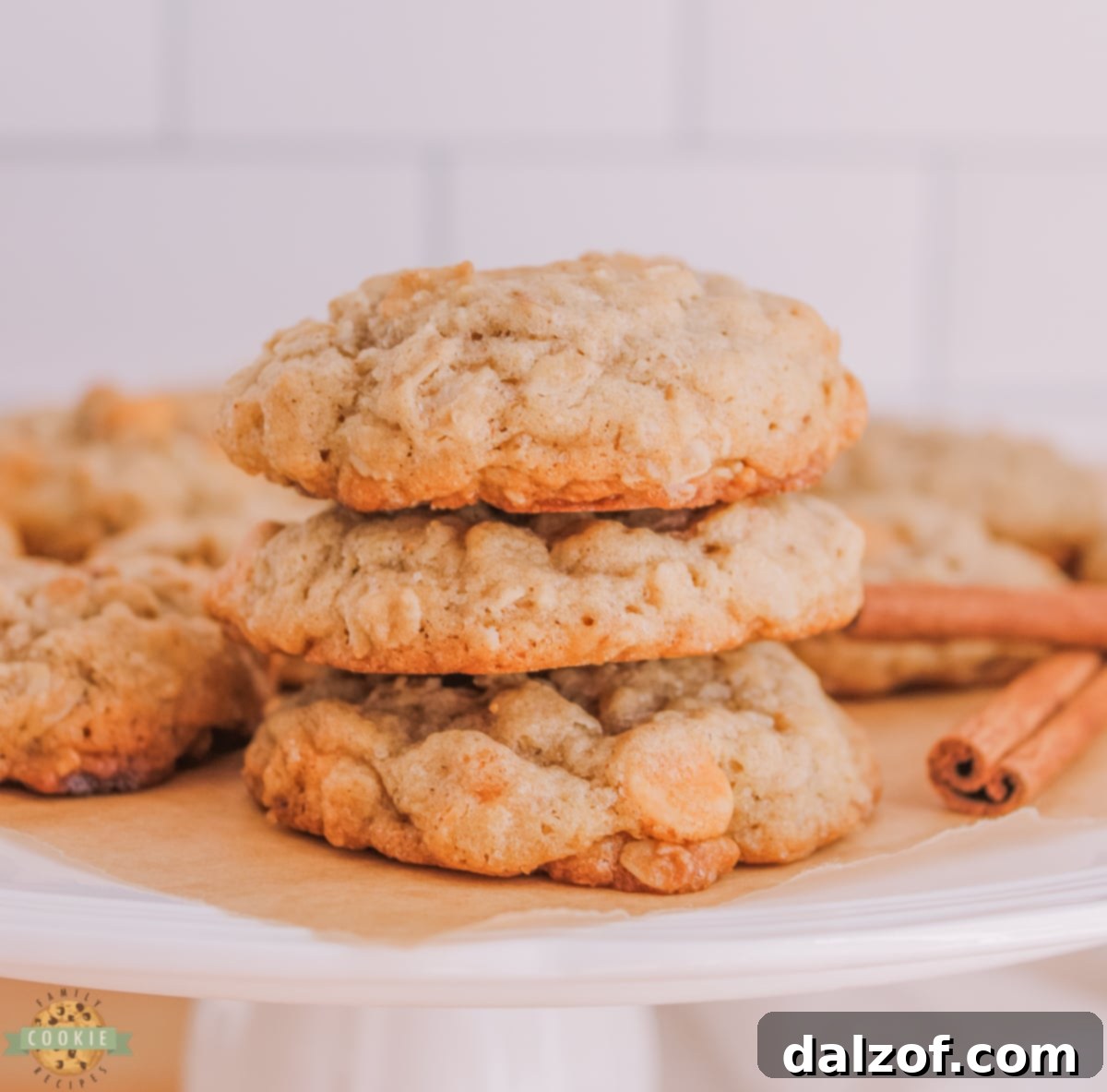 Stack of freshly baked oatmeal butterscotch cookies, golden brown and inviting