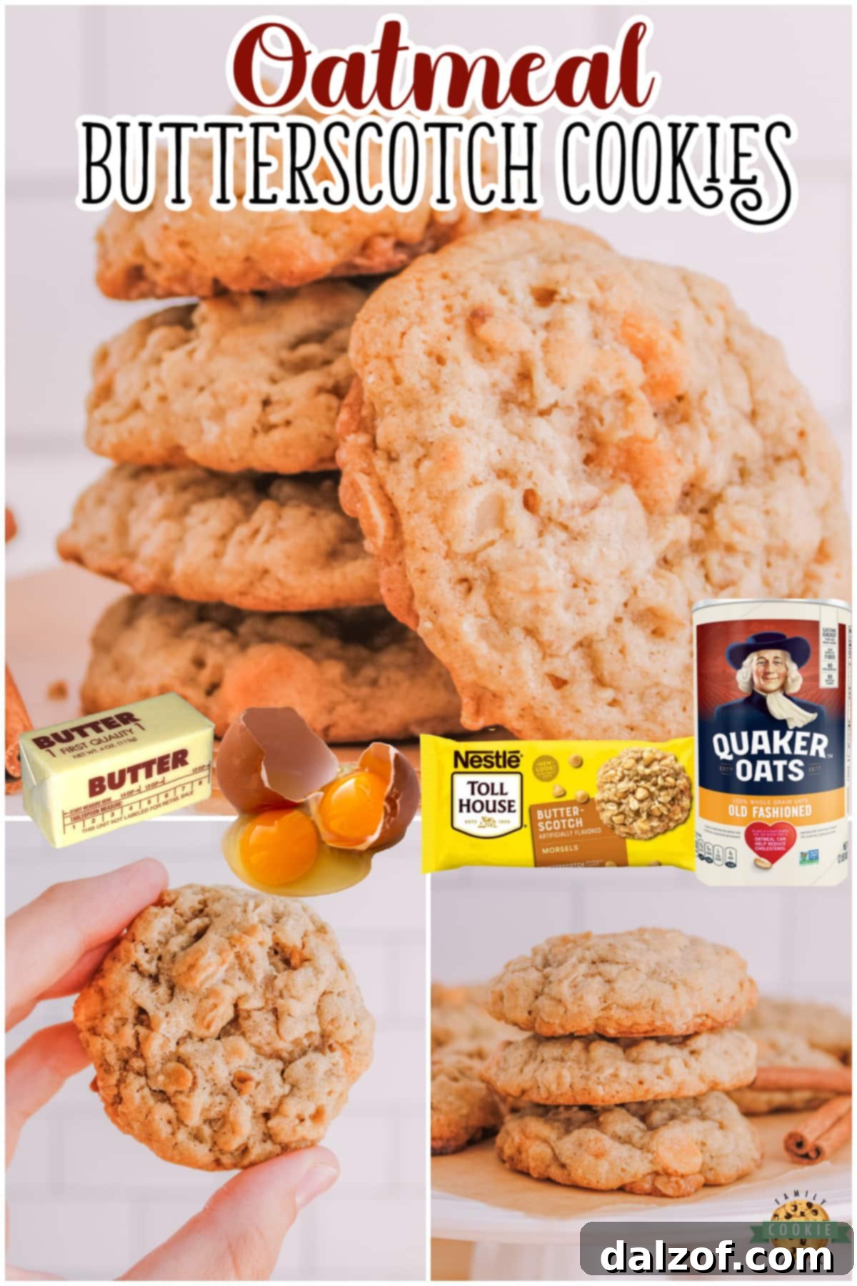 A collage featuring Oatmeal Butterscotch Cookies, highlighting their delicious appeal as a fall favorite with chewy oats and creamy butterscotch.