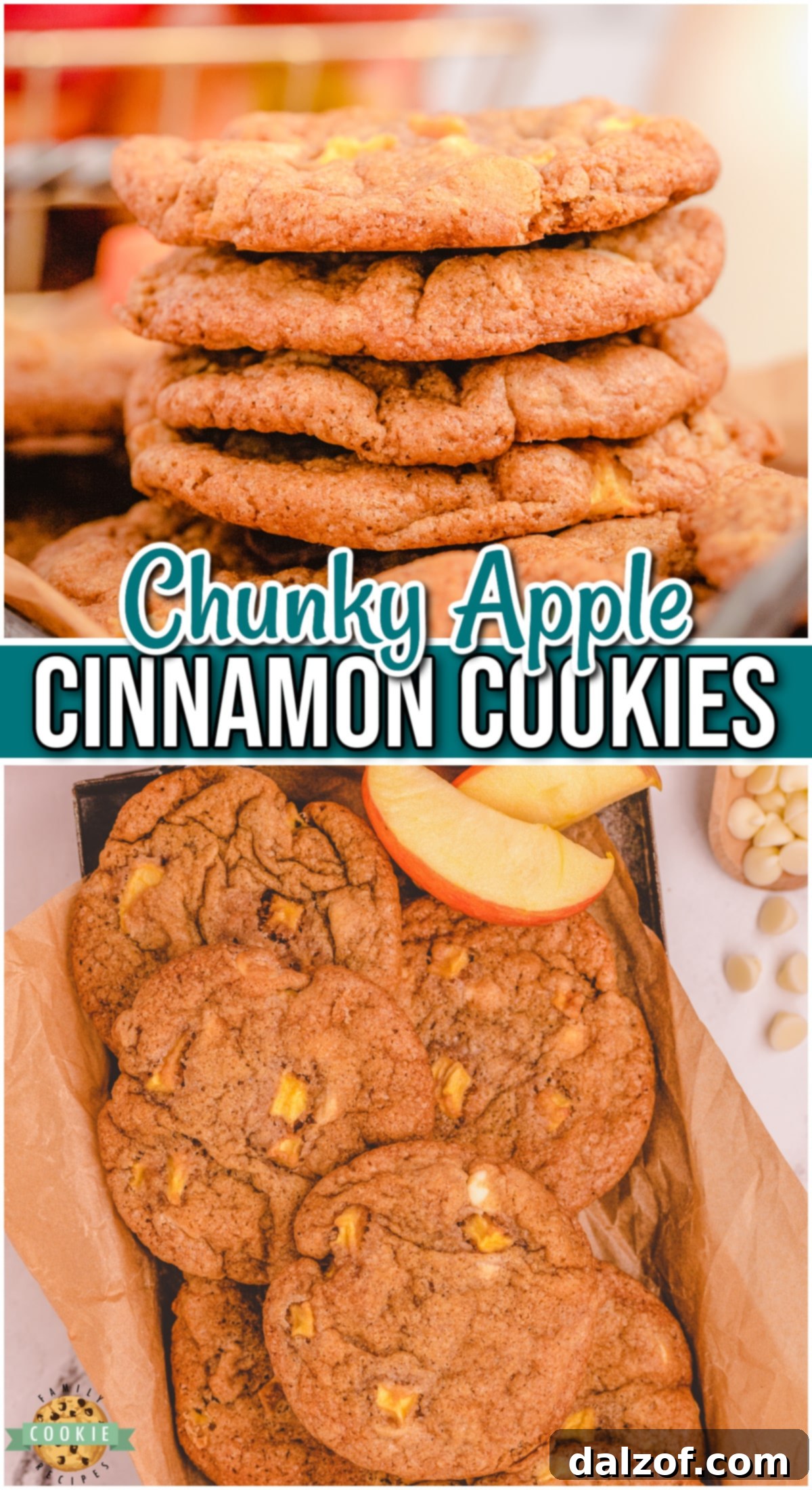 Apple Cinnamon Cookies are made with chunks of fresh apples, warm spices & white chocolate chips for the perfect Fall cookie! 