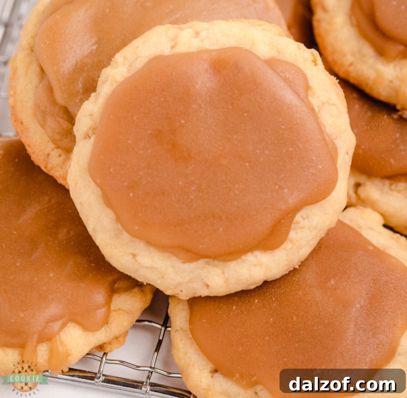iced oatmeal sugar cookies with brown sugar topping, close up